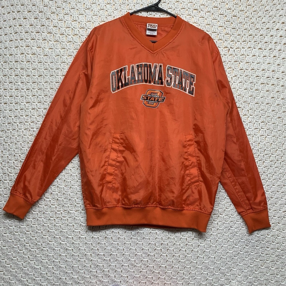 Red Oak Oklahoma State University Jacket Men's Small Long Sleeve V-Neck‎ Poly
